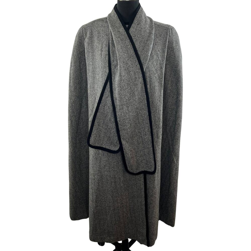 VINTAGE Alorna Cape Gray Herringbone Wool Long Sleeve Overcoat UNION USA Made L